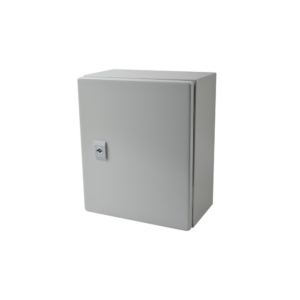 Steel Cabinet IP66  Outdoor (9.84 x 11.81 x 5.91 in) with Interior Back Cover and Lower Cover with Screws (Includes Lock and Key) and Metal Backplate for equipment assembly.